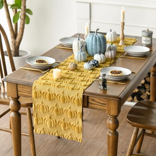 Artoid Mode Ginger Soft Faux Fur Pumpkins Fall Table Runner 13x72 Inch - color: Ginger, size: 13" x 72", Table Runner