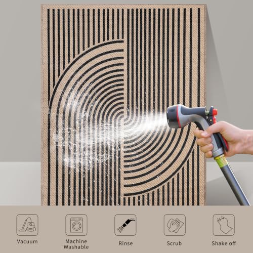 Tangsoo Easy Jute 5x7 Large Washable Non-Slip Area Rug for Dining Room - color: Black, size: 5x7ft
