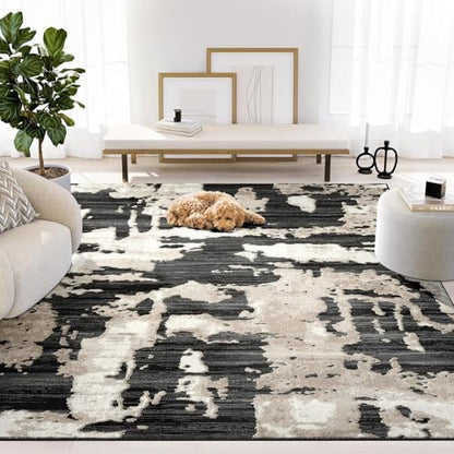 Abani Black and Cream Area Rug | 2' x 6' Tan and Beige Abstract Pattern | Perfect for Living Room and Bedroom | Terra Collection - color: Grey, size: 2'2" x 6' (Rectangular)