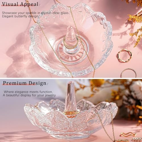 4" Crystal Ring Holder Dish, Glass Jewelry Tray, Decorative Trinket Tray - color: Clear,butterfly