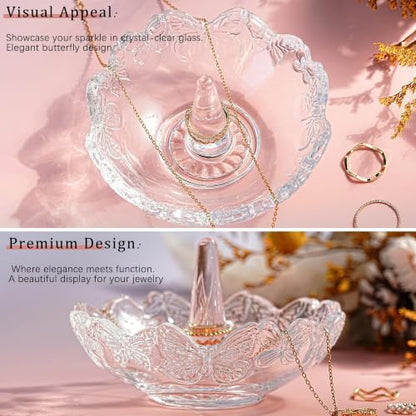 4" Crystal Ring Holder Dish, Glass Jewelry Tray, Decorative Trinket Tray - color: Clear,butterfly