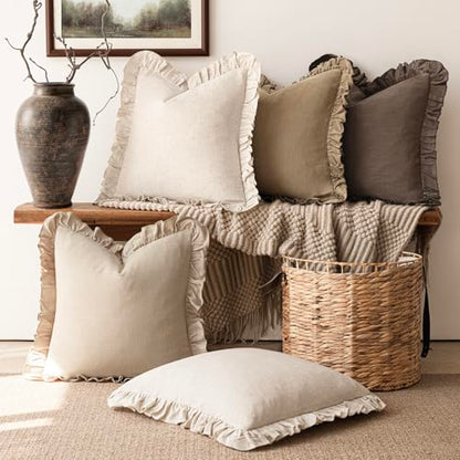 Foindtower Linen Fringe Ruffle Throw Pillow Covers 18×18 Inch Light Tan - color: Semolina, size: 18" x 18" (Pack of 2)