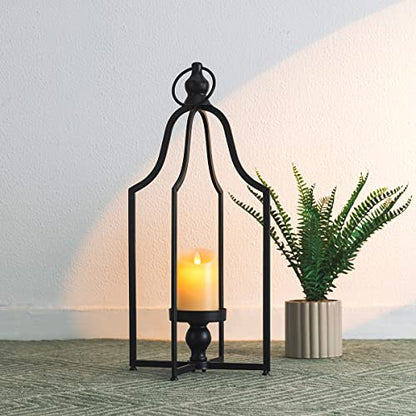 Glitzhome 22" H Modern Farmhouse Black Metal Lantern Decorative Hanging Candle Lanterns (Large) - color: Black Large