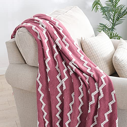 BOURINA Knitted Throw Blanket Chenille Outdoor Blanket,Rose Wine 50x60Inch - color: A-rose Wind, size: 50"×60"