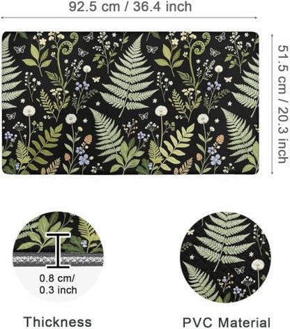 Kitchen Floor Mat 36x20in Waterproof Anti-Fatigue Kitchen Mats - color: Green Leaves Dandelion