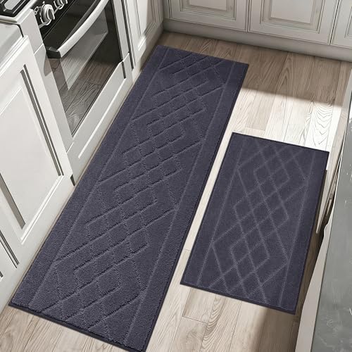 BEQHAUSE Kitchen Rugs Set of 2 Non Slip Runner, 20"x30"+20"x48", Dark Grey - color: Dark Grey, size: 20" X 30" + 20" X 48"