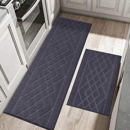 BEQHAUSE Kitchen Rugs Set of 2 Non Slip Runner, 20"x30"+20"x48", Dark Grey - color: Dark Grey, size: 20" X 30" + 20" X 48"