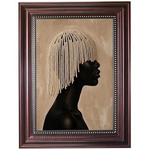 Dark Brown Framed African Black Woman Canvas Wall Art 12x16 in - color: The Pearl Girl, size: 16"L x 12"W