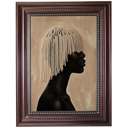 Dark Brown Framed African Black Woman Canvas Wall Art 9x11 in - color: The Pearl Girl, size: 11"L x 9"W