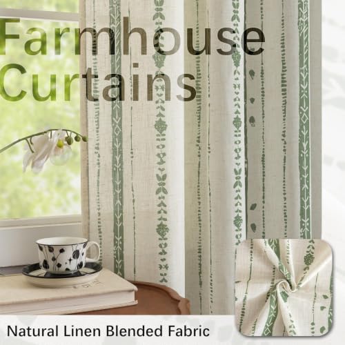 Green Boho Linen Curtains for Living Room 63 Inch Length 2 Panels - color: Green, size: 52"W x 63"L (Pack of 2)