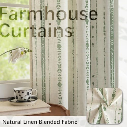Green Boho Linen Curtains for Living Room 63 Inch Length 2 Panels - color: Green, size: 52"W x 63"L (Pack of 2)