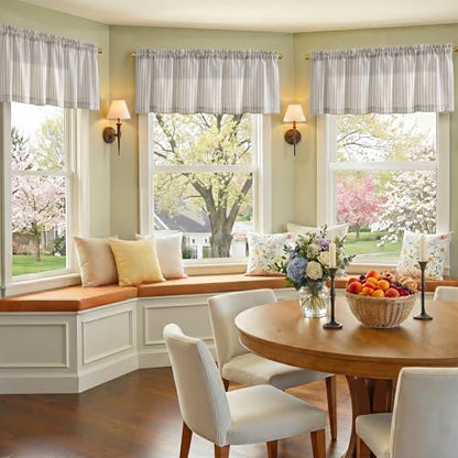 jinchan Linen Boxter Stripe Valances for Window 16 inch,Taupe Grey,1 Panel - color: Boxter Stripe | Taupe Grey on Linen, size: 50"W x 16"L (Pack of 1)