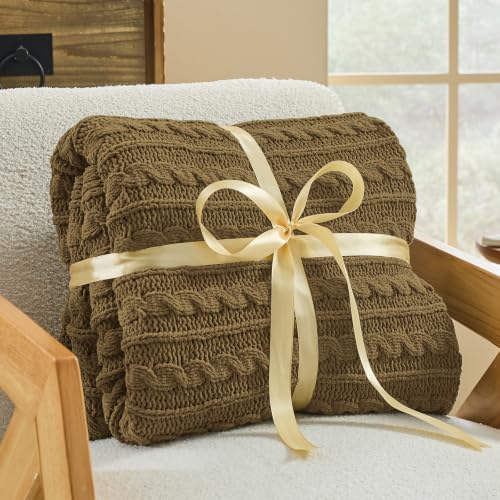 Sea Blue Cable Knit Throw Blanket,Extra Thick Cozy Sofa Blanket 50x60 - color: Dark Khaki, size: 50"x60"