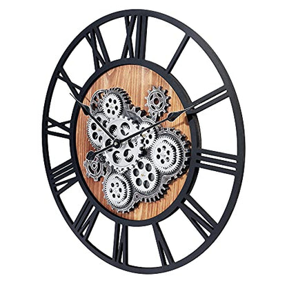 Lafocuse 23 Inch Steampunk Large Wall Clock with Moving Gears Wooden Brown