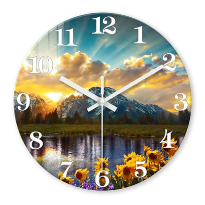 XFM Nature Landscape Wall Clock 12 Inch Sunrise Mountain - color: Yellow3, size: 12 Inch