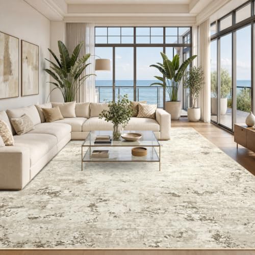 Toneed Washable 8x10 Beige Area Rug with Non-Slip Backing for Living Room - color: Beige, size: 8' x 10' (Rectangular)