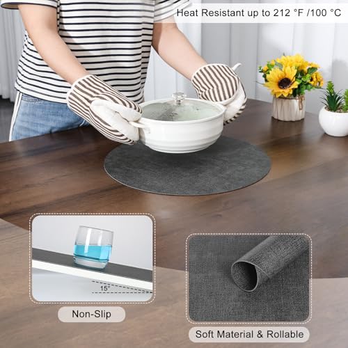 Myir JUN 14" Round Placemats Set of 4, Reversible Dual-Color Place Mats - color: Gray
