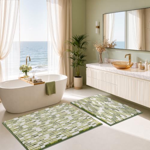 BSICPRO Bathroom Rugs Sets 2 Piece, Modern Bath Mat 20"x32"+16"x24", Sage - color: Sage and White, size: 20" x 32" Plus 16" x 24"