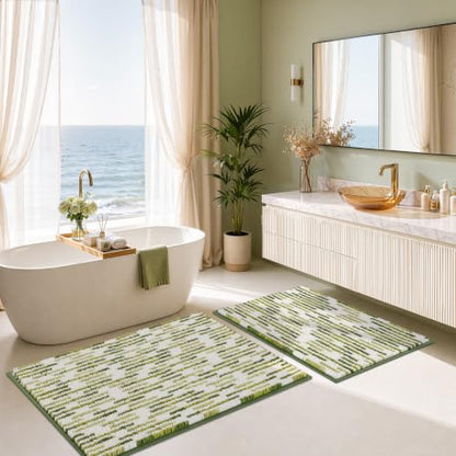 BSICPRO Bathroom Rugs Sets 2 Piece, Modern Bath Mat 20"x32"+16"x24", Sage - color: Sage and White, size: 20" x 32" Plus 16" x 24"