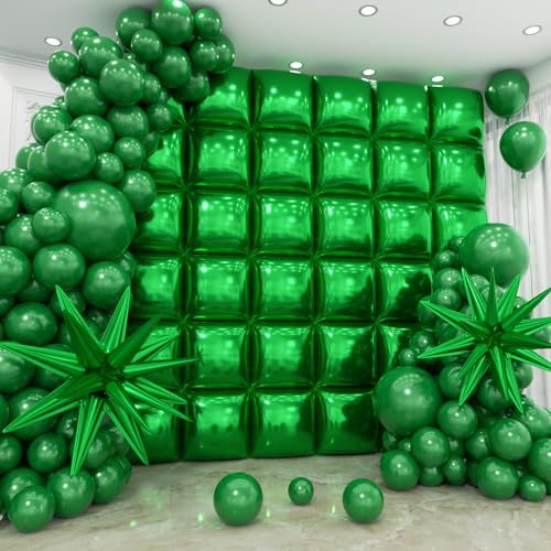 36pcs Green Square Foil Balloons Wall Backdrop with 79pcs Balloon Garland Arch Kit, Double Sided Balloon for Birthday Baby Shower Bridal Shower Anniversary New Year Graduation Decorations - color: Green