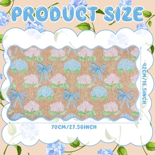 Dunzy Hydrangea Doormat Pink Blue Bow Scalloped Welcome Front Door Mat - style: Hydrangea Bow