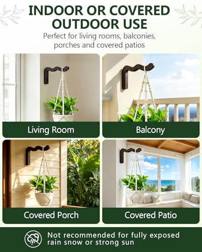 Wavy Plant Hanger Hooks – 2 Pack Rustic Wooden Wall Mounts for Indoor/Outdoor Use, Ideal for Hanging Baskets, Lanterns, and Bird Feeders – Decorative Brackets for Patio and Balcony - style: 5-Wavy Style(2Pack)