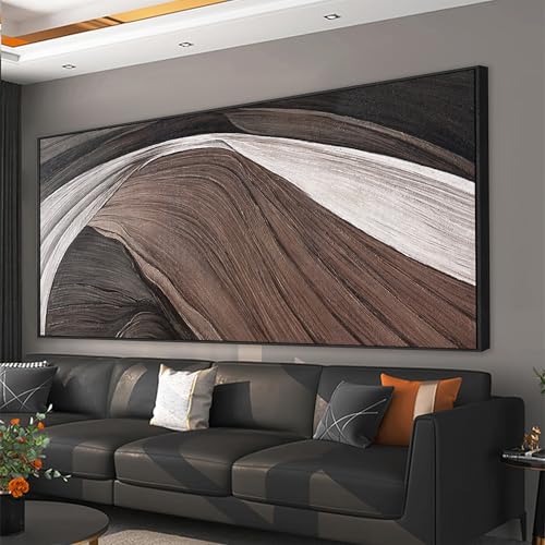 Framed Brown Abstract Canvas Wall Art For Living Room 24 X 48 - color: SaddleBrown black, size: 48"L x 24"W