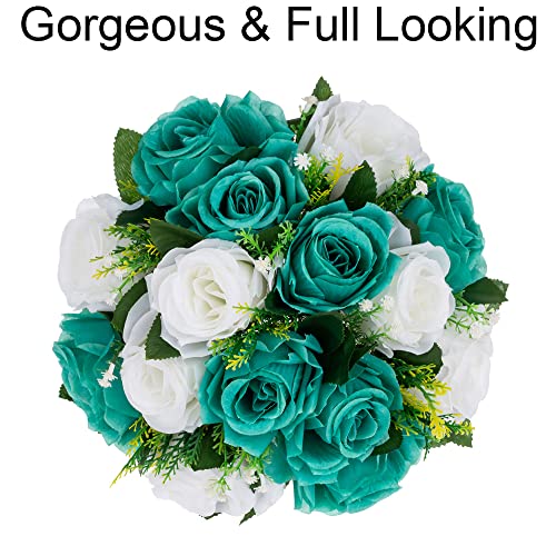 Flower Centerpieces for Wedding Tables: Teal & White, 2 Packs - color: Teal & White