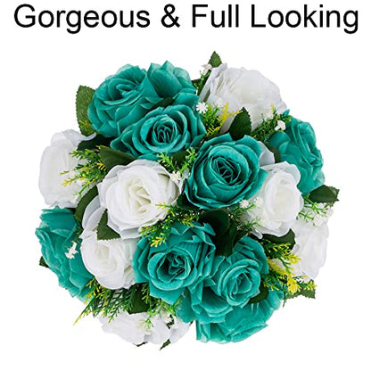 Flower Centerpieces for Wedding Tables: Teal & White, 2 Packs - color: Teal & White