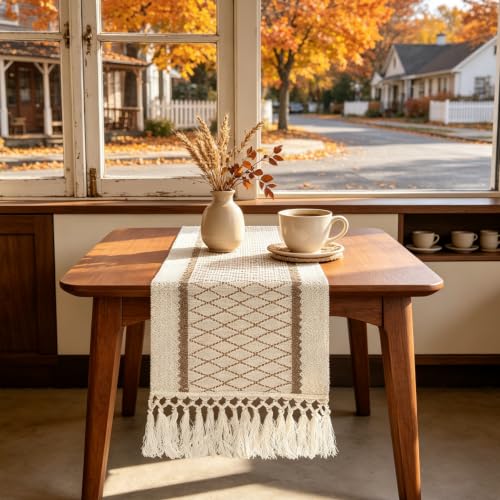 yuboo Boho Fall 48 Inch Table Runner, Rustic Farmhouse Dresser Runners - color: Beige&cream, size: 48 inch