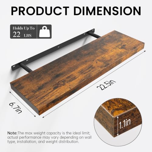 BAYKA Rustic Brown Floating Shelves 22.5in, 3 Pack, Wall Mount Wood Shelf - color: B. Rustic Brown - Americana Farmhouse Style, size: 22.5inches