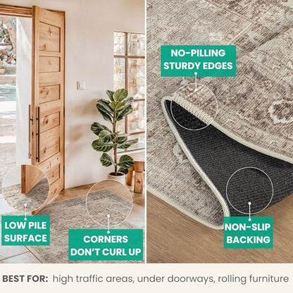 Bloom Rugs Washable Non-Slip 7 ft Runner - Beige/Gray Traditional Runner for Entryway, Hallway, Bathroom, and Kitchen - Exact Size: 2.5' x 7' - color: Beige / Gray, size: 2'6" x 7' (Runner)