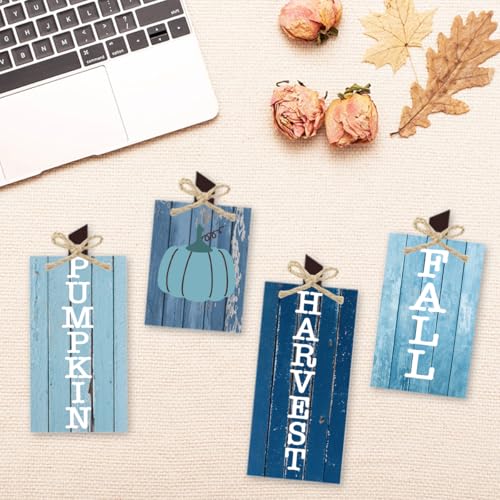 4Pcs Blue Pumpkin Fall Decor Thanksgiving Decorations Sign for Home Indoor