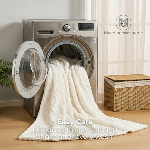 The Seacliff Blanket 50x60 Throw, Lighthouse Cream – Lightweight Soft Fleece Throw Blanket for Couch, Breathable All Season, Coastal Wave Texture - color: Lighthouse Cream, size: Throw 50x60