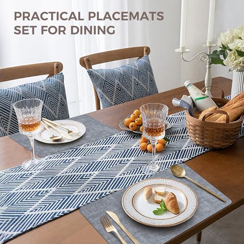 NCUE Vinyl Placemats Set of 12, 17"x12" Wipeable Place Mats with Coasters - color: Light Blue, size: Set of 12