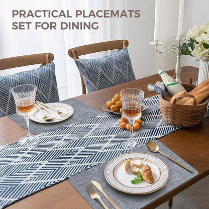 NCUE Vinyl Placemats Set of 12, 17"x12" Wipeable Place Mats with Coasters - color: Light Blue, size: Set of 12
