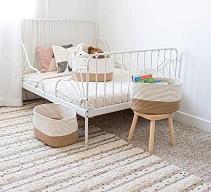 OrganiHaus Cotton Rope Baskets for Shelves, Set of 3, 15x9x10 - color: Honey / Off-White