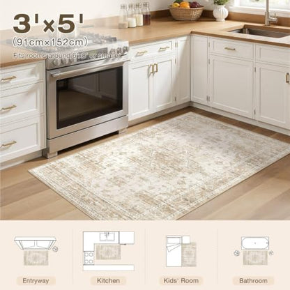 Washable Rugs 3x5: Non Slip Soft Neutral Beige Entry Area Rugs - color: Beige, size: 3' x 5' (Rectangular)