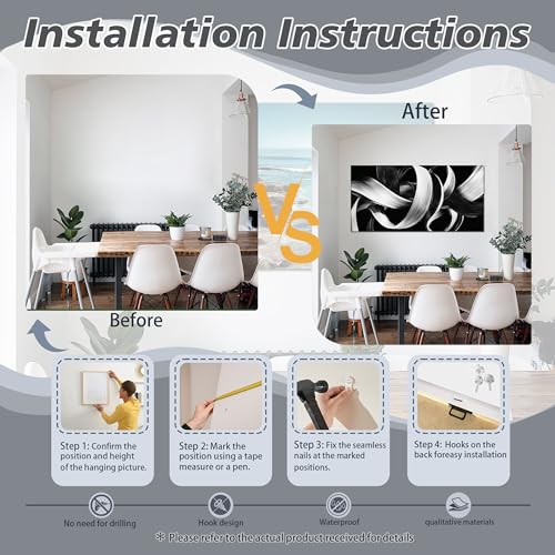 Modern Abstract Wall Art Black and White Curve Line Decor 29"X58" - size: 29"L x 58"W