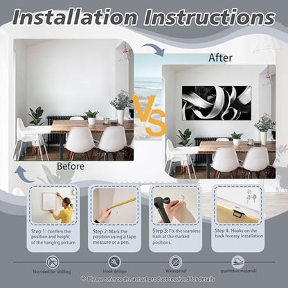 Modern Abstract Wall Art Black and White Curve Line Decor 29"X58" - size: 29"L x 58"W