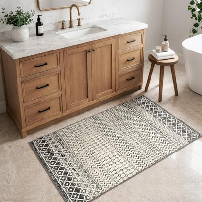 2x4 Washable Rugs for Entryway, Black Boho Bathroom Runner Rug - color: Black, size: 2' x 4' (Rectangular)