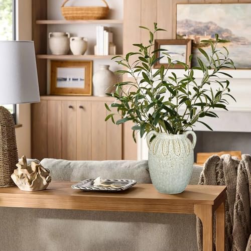 White Ceramic Vase with 2 Handles,7.8 Inch Rustic Farmhouse Decor - size: 7.8 inches