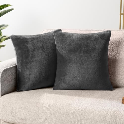 PAVILIA Dark Gray Decorative Throw Pillow Covers 18x18 Set of 2, Plush Cozy - color: Charcoal Gray, size: 18" x 18" (Pack of 2)