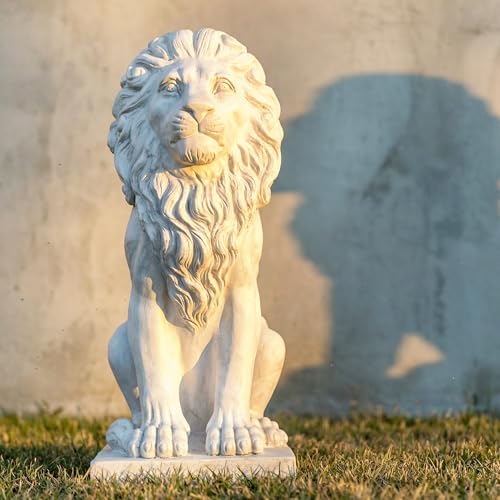 Lion Statue, Outdoor Garden Statues 27in Tall, White - color: White
