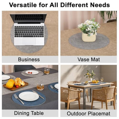 Myir JUN 14" Round Placemats Set of 4, Reversible Dual-Color Place Mats - color: Light Gray Navy Blue