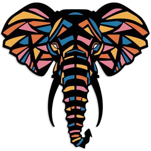 Hnatzu Metal Elephant Wall Art – Colorful Bohemian Animal Head Decor with Geometric Patterns, Rust-Resistant Elephant Wall Decor for Living Room, Boho Elephant Bathroom Decor