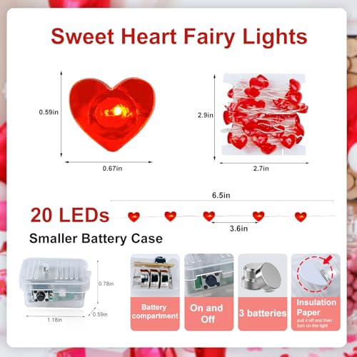 Valentine's Day Red Heart Fairy Lights 7Ft 20 LED Twinkle 3 Modes String Lights Battery Operated Waterproof Firefly Starry for Mason Jar Party Wedding Valentines Mother's Day,2 Pack - color: Red, size: 2