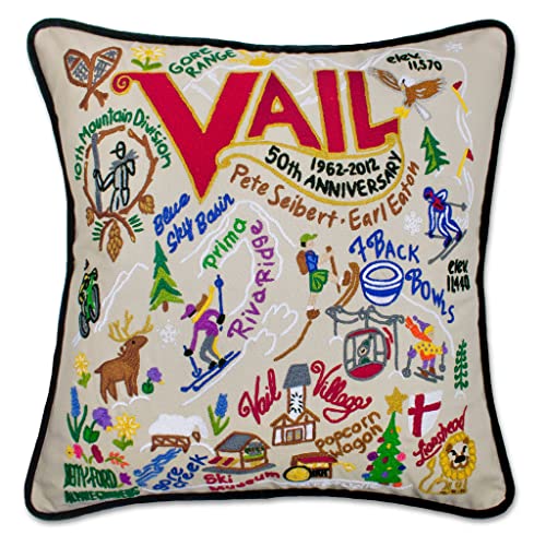 Catstudio Ski Vail Hand Embroidered Pillow, Decorative Throw Pillow - color: Ski Vail