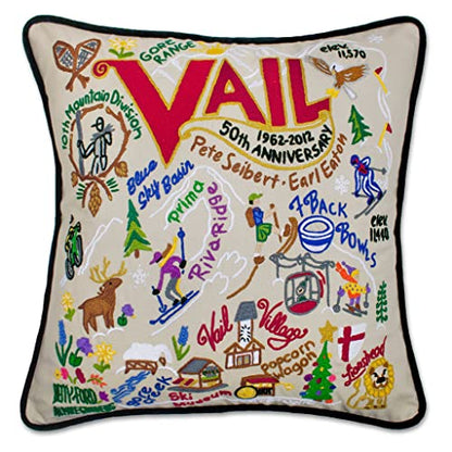 Catstudio Ski Vail Hand Embroidered Pillow, Decorative Throw Pillow - color: Ski Vail