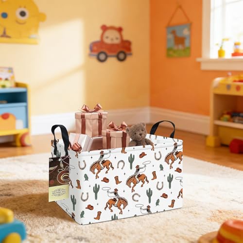 Rectangle Foldable Storage Basket Handles For Home, Cowboy - color: REC-Cowboy
